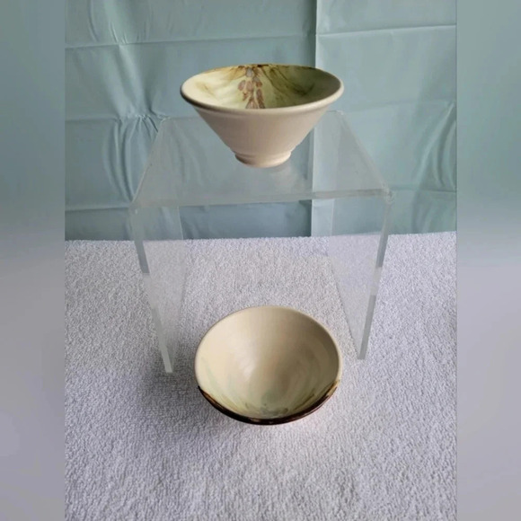 Two Small  Bowls Handmade Handpainted Pottery Pine Trees Nova Scotia - Picture 1 of 14